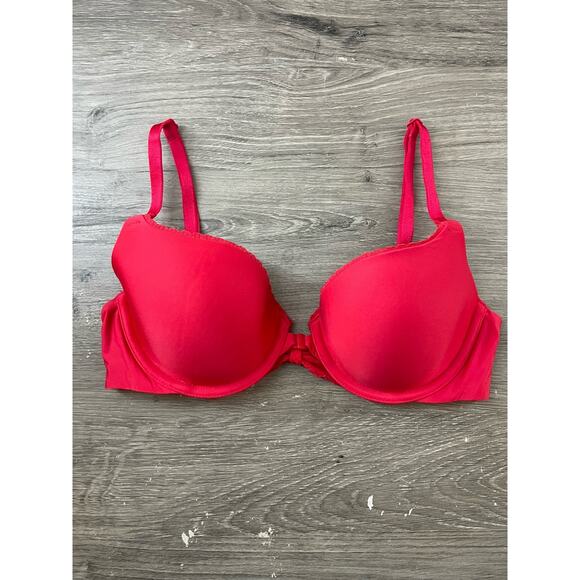 Victoria's Secret Other - Victoria's Secret Red Satin & Black Lace Demi Bra – 32C – Underwire